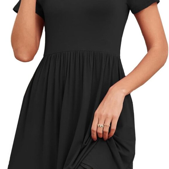 Women's Summer Short Sleeve Dress Casual V Neck Pockets Loose Fit Swing - Picture 2 of 4